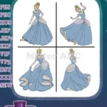 Cinderella Blue Ballgown Assortment Of Elegant And Flowing Dress Stances - Filled Embroidery Design - Instant Download