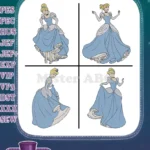Cinderella Blue Ballgown More Varied Elegant Poses Curtsying Holding Dress - Filled Embroidery Design - Instant Download