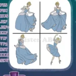Disney Cinderella Blue Ballgown Dynamic Twirling Graceful Dance Moves Princess Set - Filled Embroidery Design - Instant Download