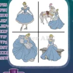 Disney Cinderella Blue Ballgown Princess With Horse Various Elegant Stances Collection - Filled Embroidery Design - Instant Download