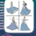 Disney Cinderella Blue Ballgown Holding Flowers Pumpkin Enchanting Princess Moments - Filled Embroidery Design - Instant Download