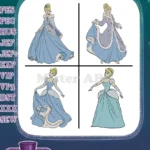 Disney Cinderella Blue Purple Ballgown Variations Elegant Princess Standing Poses - Filled Embroidery Design - Instant Download