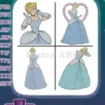 Disney Cinderella Blue Ballgown Close Up He Frame Princess Portraits Elegant - Filled Embroidery Design - Instant Download