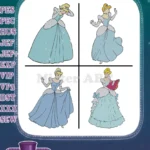 Disney Cinderella Blue Ballgown Reading Book Surprised Expression Princess Study Bundle - Filled Embroidery Design - Instant Download