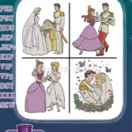 Disney Cinderella Prince Charming Wedding Pink Gold Dress Flower Wreath Romance Collection - Filled Embroidery Design - Instant Download