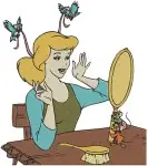 Disney Cinderella Peasant Dress With Bruno Dog Birds At Mirror Morning Routine - Filled Embroidery Design - 1910
