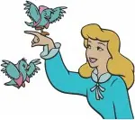 Disney Cinderella Peasant Dress With Bruno Dog Birds At Mirror Morning Routine - Filled Embroidery Design - 1912