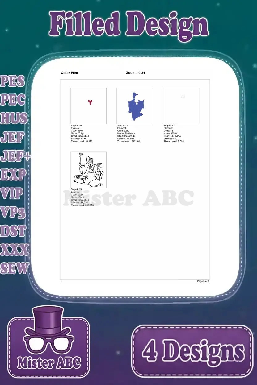 Second page of the color film for the Cinderella and Fairy Godmother embroidery design, showing middle thread layers.
