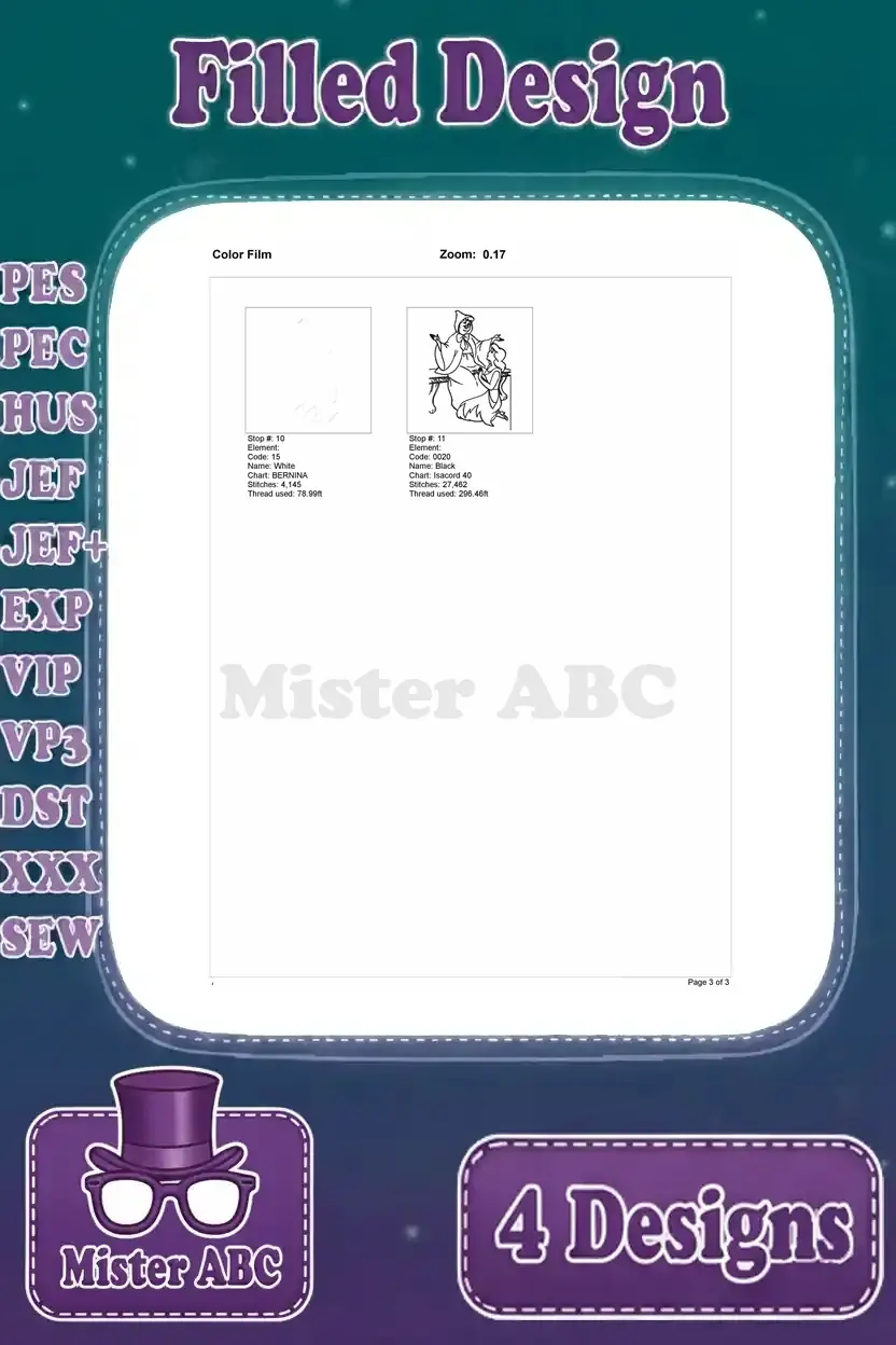 Second page of the color film for the third Cinderella design, showing the progression of color layers.