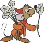 Cinderella Mice Jaq Flowers Bluebird Ribbon Cinderella Pink Yellow Dress Details - Filled Embroidery Design - 1989