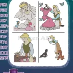 Disney Cinderella Peasant Sewing Birds Lucifer Cat Ducks Animal Friends Chores - Filled Embroidery Design - Instant Download