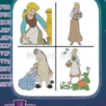 Disney Cinderella Peasant Dress Flowers Pumpkins Bruno Dog Gentle Princess - Filled Embroidery Design - Instant Download