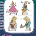 Disney Cinderella Peasant Feeding Animals Birds Pumpkins Pink Dress Kindness Collection - Filled Embroidery Design - Instant Download
