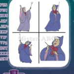 Cinderella Fairy Godmother Magical Poses With Magic Wand Collection - Filled Embroidery Design - Instant Download