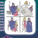 Cinderella Fairy Godmother And Cinderella Rags Wedding Dress Interactions - Filled Embroidery Design - Instant Download