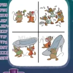 Cinderella Mice Jaq Gus Suzy Perla With Glass Slipper And Group Poses - Filled Embroidery Design - Instant Download