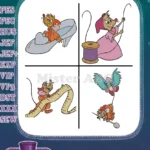 Cinderella Mice Jaq Gus Suzy Perla Sewing Measuring Tape Thread Bluebirds - Filled Embroidery Design - Instant Download