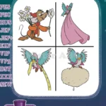 Cinderella Mice Jaq Flowers Bluebird Ribbon Cinderella Pink Yellow Dress Details - Filled Embroidery Design - Instant Download