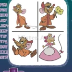 Cinderella Mice Jaq Gus With Flowers And Suzy Or Perla In Pink Dress - Filled Embroidery Design - Instant Download