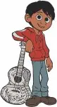 Disney Pixar Coco Miguel Rivera With Guitar Aspiring Musician Boy Hero - Filled Embroidery Design - 2109