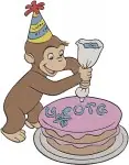 Curious George Monkey With Balloon Sombrero Birthday Cake Log Playful Primate - Filled Embroidery Design - 2125