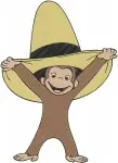 Curious George Monkey Waving Excited With Sombrero Man In Yellow Hat Friends Designs - Filled Embroidery Design - 2132