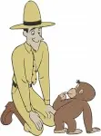 Curious George Man In Yellow Hat With George Monkey Best Friends Caring - Filled Embroidery Design - 2134