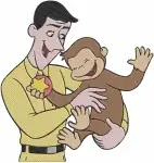 Curious George Man In Yellow Hat With George Monkey Best Friends Caring - Filled Embroidery Design - 2137