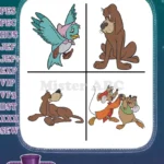 Cinderella Characters Bluebird Bruno The Dog Jaq Gus And Bruno Interaction - Filled Embroidery Design - Instant Download