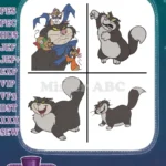 Cinderella Lucifer Cat Various Poses And With Tremaine Family Caricature - Filled Embroidery Design - Instant Download