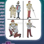 Cinderella Prince Charming Various Royal Poses With Sword And Kneeling - Filled Embroidery Design - Instant Download