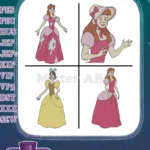 Disney Cinderella Stepsisters Anastasia Drizella Pink Yellow Gowns Elegant Poses Designs - Filled Embroidery Design - Instant Download