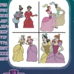 Disney Cinderella Stepsisters Anastasia Drizella With Cinderella And Lady Tremaine - Filled Embroidery Design - Instant Download