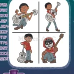 Disney Pixar Coco Miguel Rivera With Guitar Aspiring Musician Boy Hero - Filled Embroidery Design - Instant Download