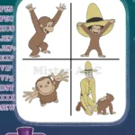 Curious George Monkey Waving Excited With Sombrero Man In Yellow Hat Friends Designs - Filled Embroidery Design - Instant Download