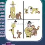 Curious George Man In Yellow Hat With George Monkey Best Friends Caring - Filled Embroidery Design - Instant Download