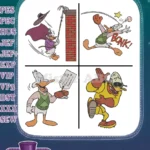 Darkwing Duck Launchpad Mcquack Crashing Brick Wall Baseball Bonk Action - Filled Embroidery Design - Instant Download