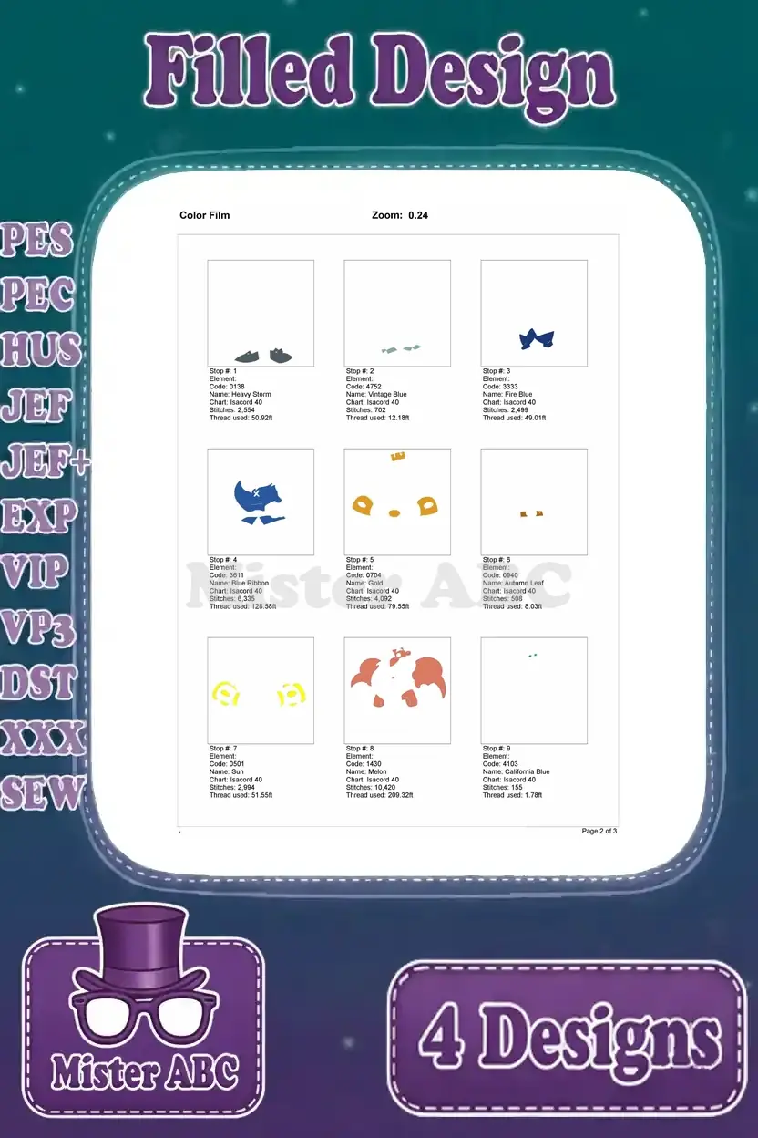 First page of the color film for the strong man embroidery, illustrating initial color application steps.