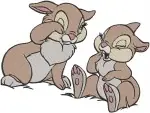 Disney Bambi Thumper Miss Bunny Rabbit Couple Playing Friends Cute Animals - Filled Embroidery Design - 2241