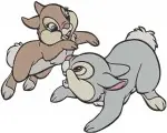 Disney Bambi Thumper Miss Bunny Rabbit Couple Playing Friends Cute Animals - Filled Embroidery Design - 2243