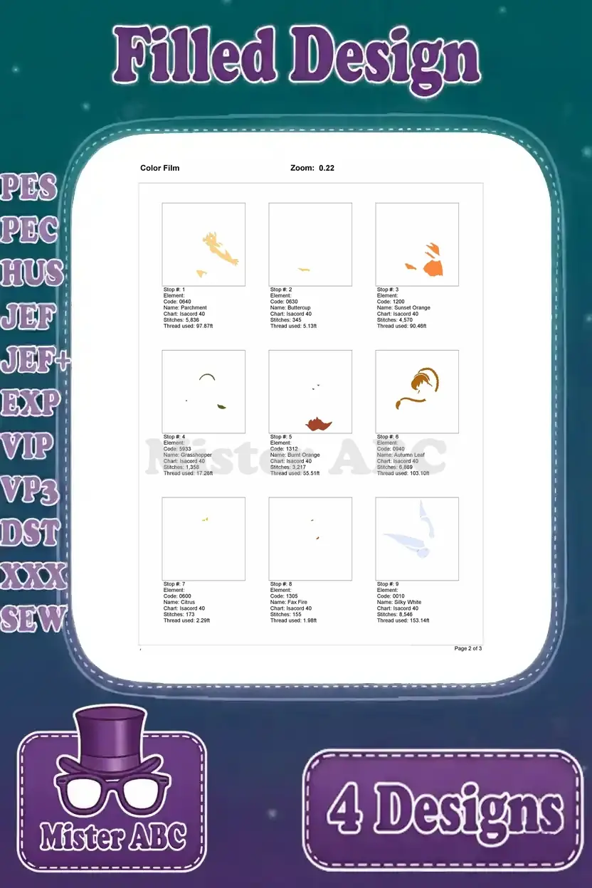 Color film view, page 2 of 3, for the fourth Fawn fairy embroidery design, illustrating the progressive stitch sequence and color layering.