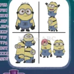 Despicable Me Minions Stu Kevin Bob Trio Poses Goofy Henchmen Coon Set - Filled Embroidery Design - Instant Download