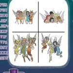 Disney Fairies Tinker Bell Fawn Rosetta Silvermist Iridessa Vidia Group Poses Pixie Hollow Designs - Filled Embroidery Design - Instant Download