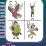 Disney Fairies Male Tinker Fairies Bobble Clank Moth And Garden Fairy Characters - Filled Embroidery Design - Instant Download