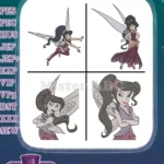 Disney Fairies Vidia The Fast Flying Fairy Portraits And Dynamic Character Poses - Filled Embroidery Design - Instant Download
