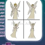 Disney Fairies Queen Clarion Ruler Of Pixie Hollow Elegant Golden Dress Poses - Filled Embroidery Design - Instant Download