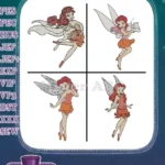 Disney Fairies Rosetta Garden Fairy With Flowing Hair And Various Red Outfits - Filled Embroidery Design - Instant Download