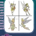 Disney Fairies Tinker Bell Playing Lute And Various Charming Fairy Poses - Filled Embroidery Design - Instant Download