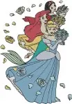 Disney Princesses - Snow White Cinderella Aurora Belle Jasmine Rapunzel Tiana - Fairytale - Filled Embroidery Design - 2442