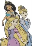 Disney Princesses - Snow White Cinderella Aurora Belle Jasmine Rapunzel Tiana - Fairytale - Filled Embroidery Design - 2444
